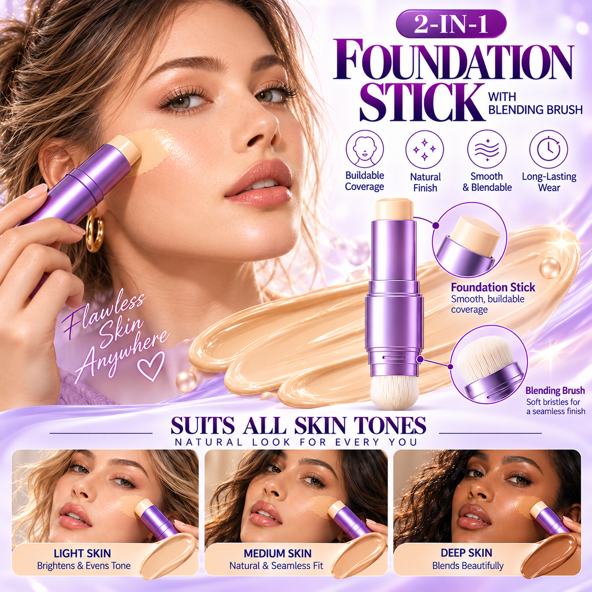 🎉 Limited Time: 50% Off 🔥✨2-in-1 Color-Changing Foundation Stick❤️Buy 2 Get 1 Free