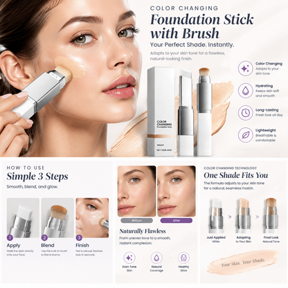 2-in-1 Color Changing Foundation Stick with Brush
