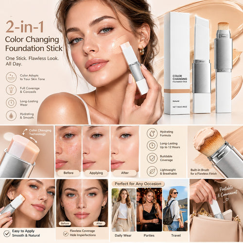 2-in-1 Color Changing Foundation Stick with Brush
