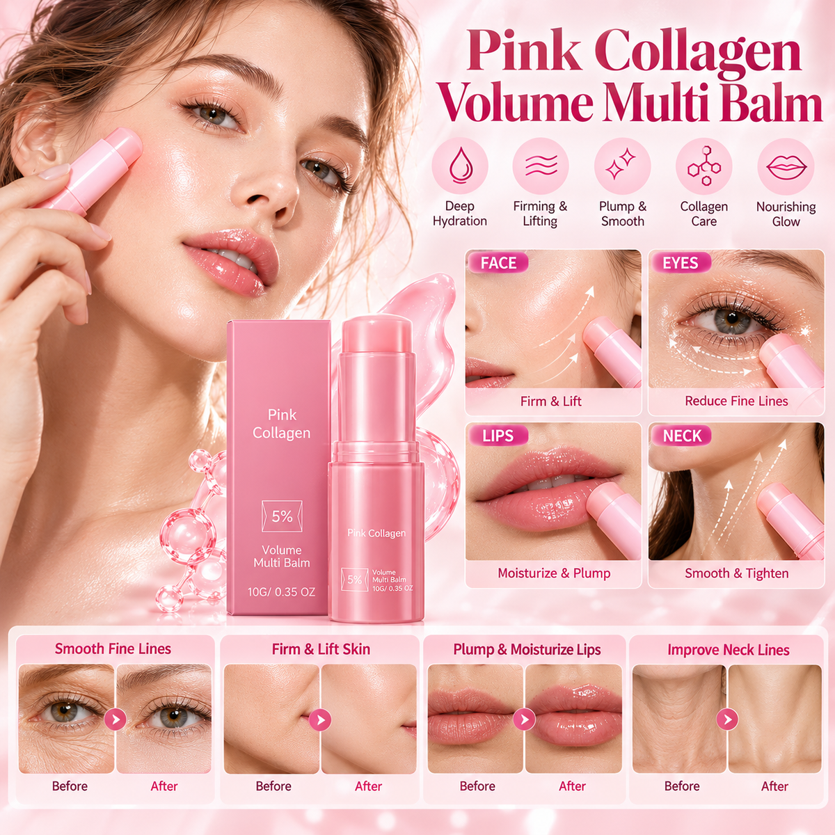 🔥Last Day-Buy 2 Get 2 Free!🎁Pink Collagen Volume Multi Balm Stick